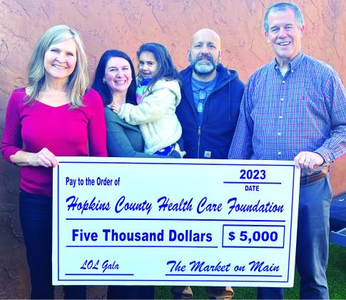 Support for the Hopkins County Health Care Foundation runs in the family. Hopkins County Health Care Gala Co-Chairs (right) John and (left) Kim Sellers are joined by niece and nephew Katy and Sergio Ramirez and their daughter, in recognition of the Ramirez’s The Market on Main sponsorship of the Gala, to be held on Jan. 27. 100 for $100 tickets are still available at LOLGala2024.GiveSmart.com. HCHC Foundation Photos