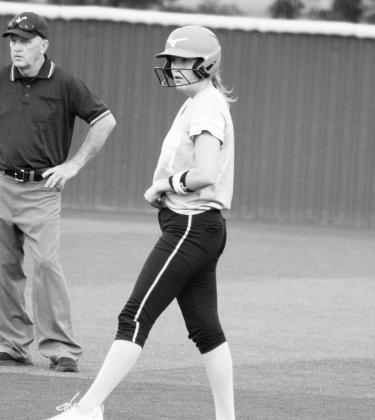 Senior Addi Monk (7) takes a lead off from second base during recent action. In what turned out to be her final high school playoff series, she batted 3 for 5, scored three runs, and recorded an RBI in the Lady Eagles' pair of losses to McLeod. Photo by DJ Spencer