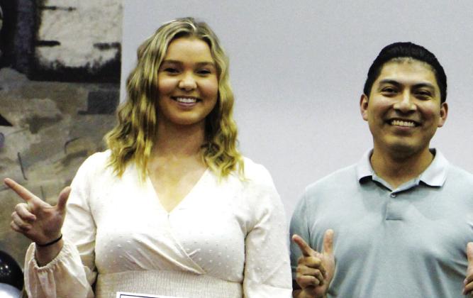Alexus Robertson received a Terry Scholarship of $40,000 per year for four years, presented by Josue Ramirez, a former Terry Scholarship recipient representing the Terry Foundation.