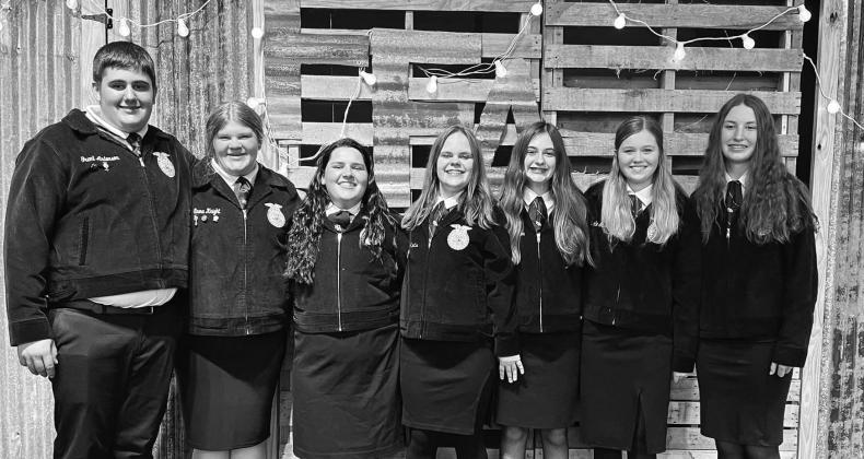 CHAPTER OFFICERS — Miller Grove Future Farmers of America chapter officers are from left, Grant Anderson, president; Emma Knight, secretary; Mika Gray, vice-president; Janie Alberts, student advisor; Brooke Anderson, treasurer; Danielle Garrett, reporter; and Bella Vaculik, sentinel. Submitted photo