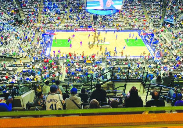 MY VIEW — What the court looked like from my seat at the Christmas game between the Mavs and the Lakers. Staff photo by Dave Shabaz