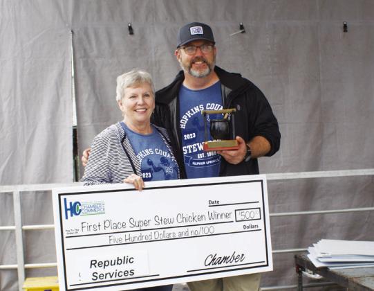 Cooks Linda Blount and Brandon Brewer, sponsored by City National Bank, won first place in the super stew chicken category.