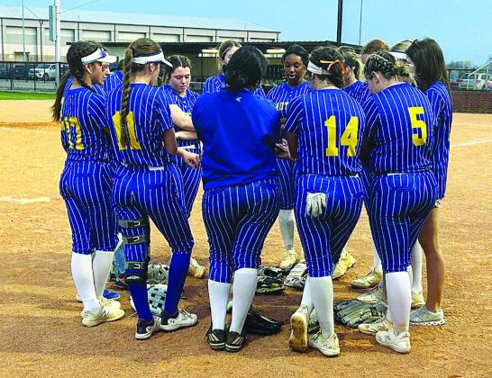 The Sulphur Springs Lady Wildcats pray before their game against Sherman Tuesday. The Lady Wildcats suffered a 12-2 loss to the Lady Bearcats, dropping to 6-5-1 on the season. Courtesy/David Carrillo
