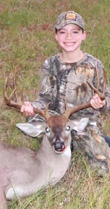 10-year-old Noah Brannon made a perfect shot on this Hopkins County 10-pointer while hunting with his dad on Nov. 4. Courtesy/Rusty Brannon