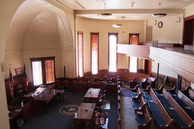 The second floor courtroom, which now houses the 62nd District presided over by Judge Clay Harrison, was once a gathering place for all measure of county life, including lectures, concerts and trials. Staff photo by Taylor Nye