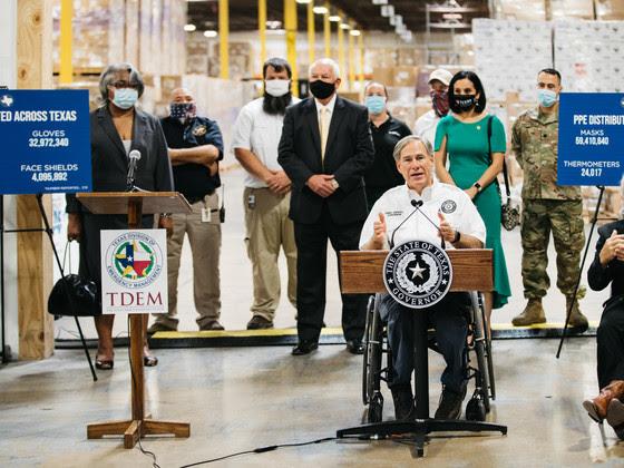 Gov. Greg Abbott gave an update on PPE distribution to schools during a visit to the Texas Division of Emergency Management’s (TDEM) Warehouse in San Antonio Tuesday. Courtesy/Office of the Governor