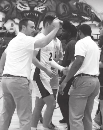 Sulphur Springs head basketball coach Brandon Shaver breaks the huddle with Wildcats at a home game. Shaver took over the Wildcats program when former Sulphur Springs head coach Clark Cipoletta left to coach in Allen. Staff photos by Don Wallace