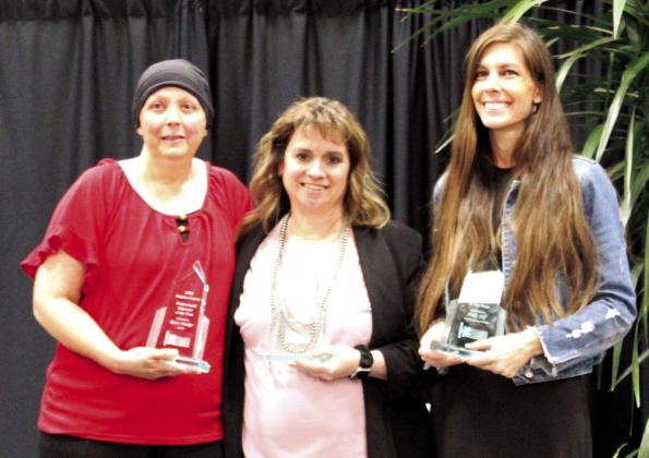 Recipients of 2023 Educator of the Year awards were Sulphur Srpings High School teacher Renee Maeker, professional; Rowena Johnson Primary staff member Renee Smith, paraprofessional; and Como-Pickton Nurse Holly Self, auxiliary.