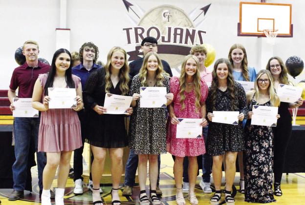 SCHOLARSHIP RECIPIENTS — Cumby Collegiate High School announced at least $240, 000 in scholarships during the 2023 awards program May 1, in school gym.