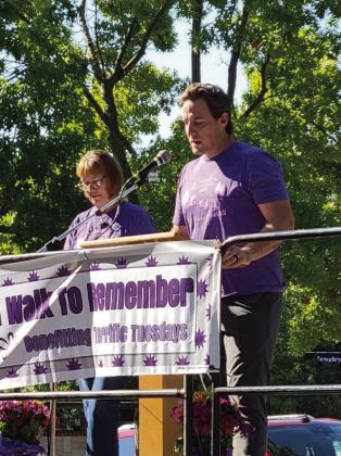 Keiffer Davis, youth pastor at First United Methodist Church, reads an original poem written for the Walk to Remember.