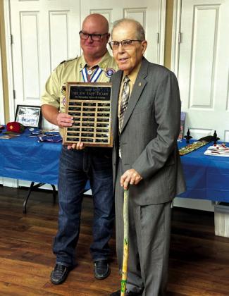 Annually, on Scout Sunday, someone who has led in loyalty and support of scouting principles is selected to receive the H.W. Tapp Award. Troop leader William Howard McDowell presents the 2024 award to Dr. Robert Parker for his continued dedication to Sulphur Springs Troop 69.