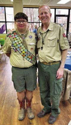First United Methodist Church Pastor McNabb stands with Cameron Brown, Sulphur Springs Troop 69 senior patrol leader. Both are Eagle Scouts. In his youth, McNabb was also a senior patrol leader for his troop in Dallas.