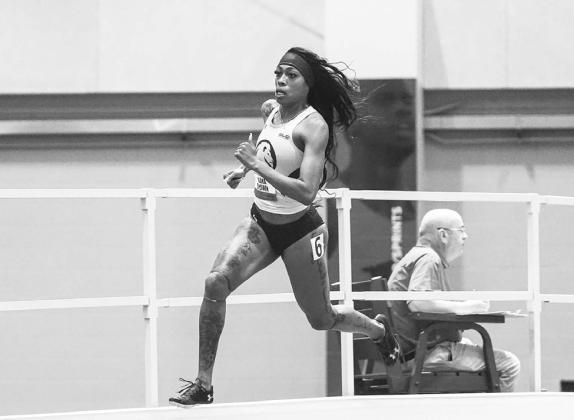 Texas A&M University- Commerce Track and Field student-athlete Kiara Brown is shown competing in an earlier indoor track and field meet. Brown recently competed in the USA Track and Field Indoor National Championships, placing seventh in the 60 meter dash with a time of 7.30 seconds. Lion Athletics Photo by Tamara Susa Lion Athletics