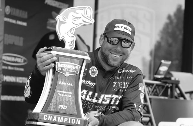 BIG CATCH — Longview angler Lee Livesay grabbed his third Bassmaster Elite Series trophy last week with another dominating performance at Lake Fork. Submitted photo