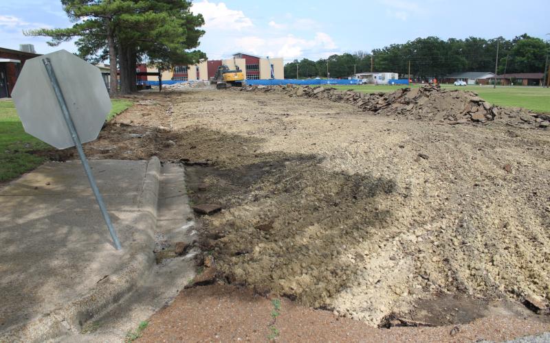 The circle drive off Lee Street at Sulphur Springs Elementary School was removed by construction equipment on Thursday, May 28. The campus is slated to be torn down with the completion of the new SSES. That process was slated to begin with abatement this week. Staff photos by Lexi Delarosa