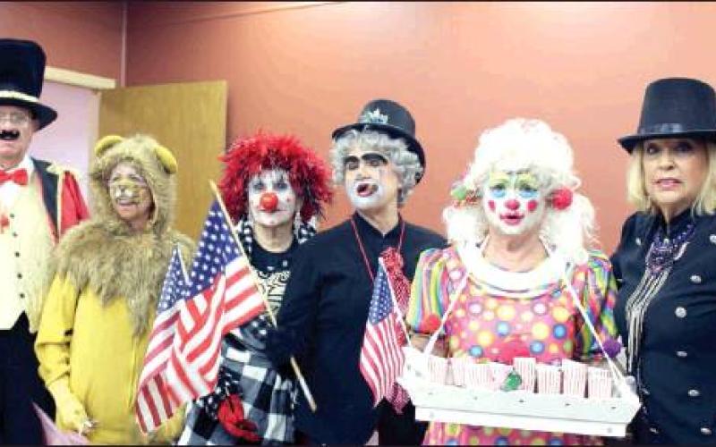 The whole circus crew (from left) are Al Bass, Deanna Hasten, Betty Holden, Patsy Crist, Nancy Bolton and Lavonne Elam.