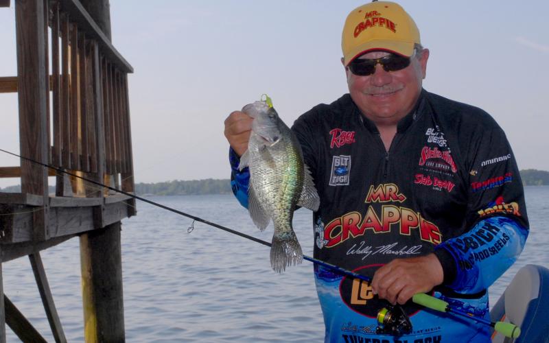 Crappie can often be found beneath boat docks from spring through fall. Marshall says docks located in close proximity to deeper water or creek channels hold lots of potential, especially during the warmer months. Shallower docks can be productive during spring, when the fish are spawning. Courtesy/Matt Williams