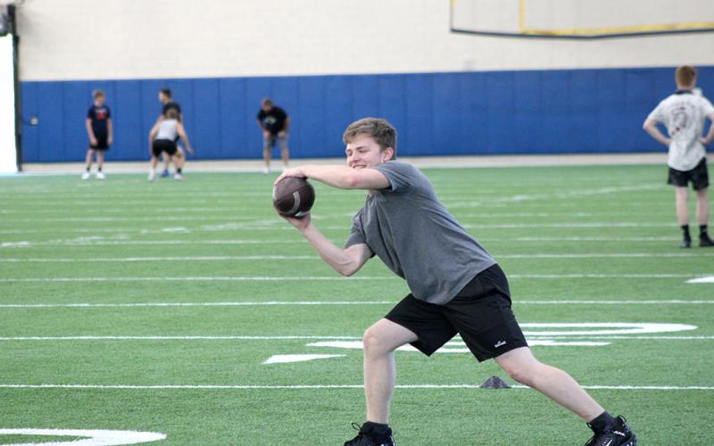 Student athletes run drills this week at The Edge summer conditioning program at Sulphur Springs High School.