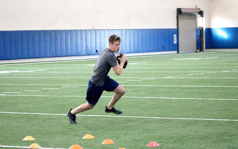 Student athletes run drills this week at The Edge summer conditioning program at Sulphur Springs High School.