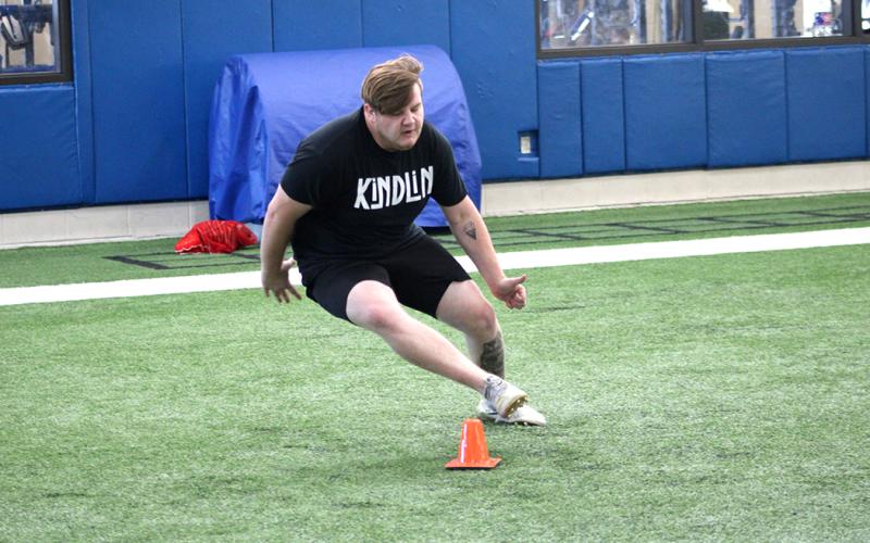 Student athletes run drills this week at The Edge summer conditioning program at Sulphur Springs High School.