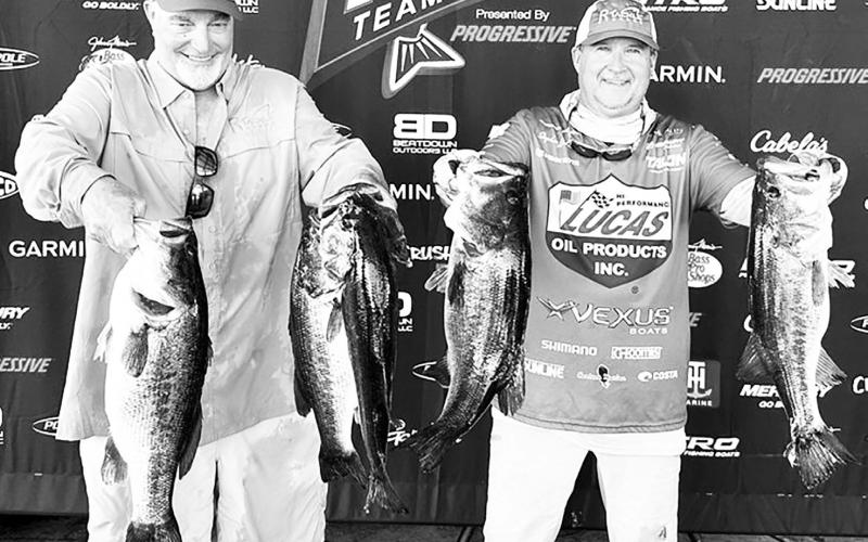 Tim Reneau (left) and Stephen Johnston with their final day limit of 30.03 pounds that iced the Team Trail Championship win on Toledo Bend. Courtesy Photo