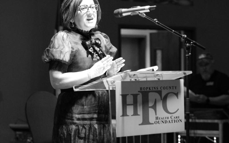 Kayla Price, Hopkins County Healtcare Foundation executive director, speaks during the 20th annviersary gala May 9.
