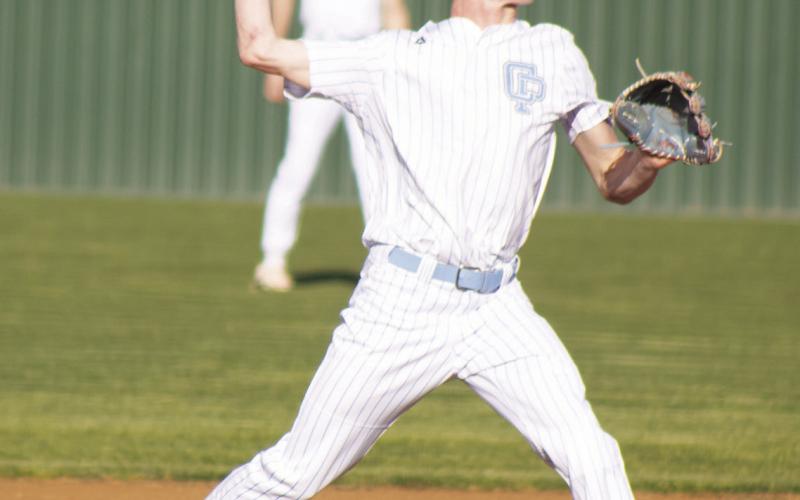 Como-Pickton's Otto Self (12) throws the ball to first base for an out during a game against Fruitvale this past season. Self earned First-Team All-District honors for his play in the infield during his sophomore season.