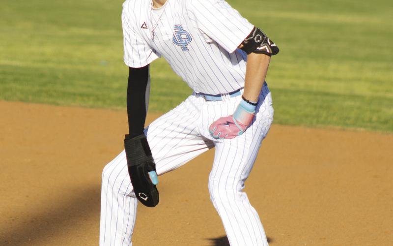 Como-Pickton's Cade Childress (1) weighs his options on the base paths during a game against Fruitvale this past season. Childress earned First-Team All-District honors both as a pitcher and utility player following an outsta nding senior season on the field.