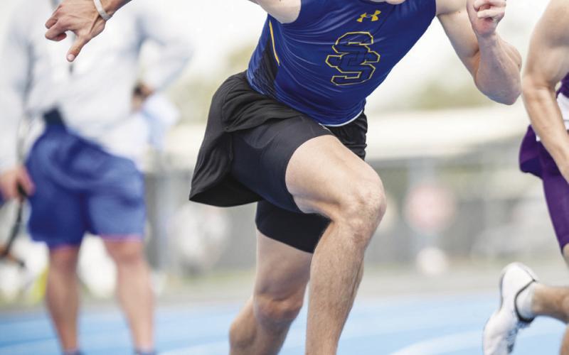 Sulphur Springs' Creed Whisenhunt is shown competing in an earlier track and field meet. Whisenhunt placed fourth in the 100-meter dash in the Class 4A State Championship race with a time of 10.37 seconds. Photo by Dinh Tran