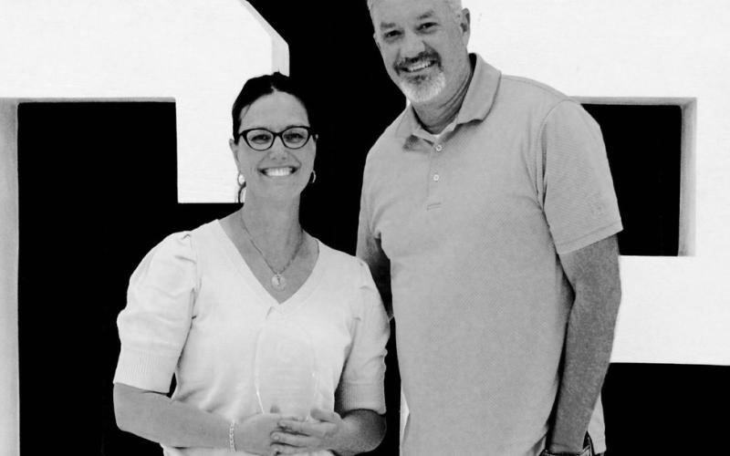 During the Como-Pickton CISD Staff Awards program. Junior High Principal Chris Lewis presented CPCISD Counselor Jady Martin with Newcomer of theYear award.