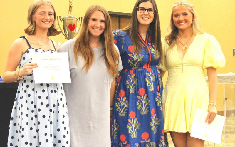 Dani Cooksey and Kati Adair (center) presented $1,000 Mothers’ Culture Club Scholarships to (left) Lilly Bankston and (right) Anna Claire Monk.