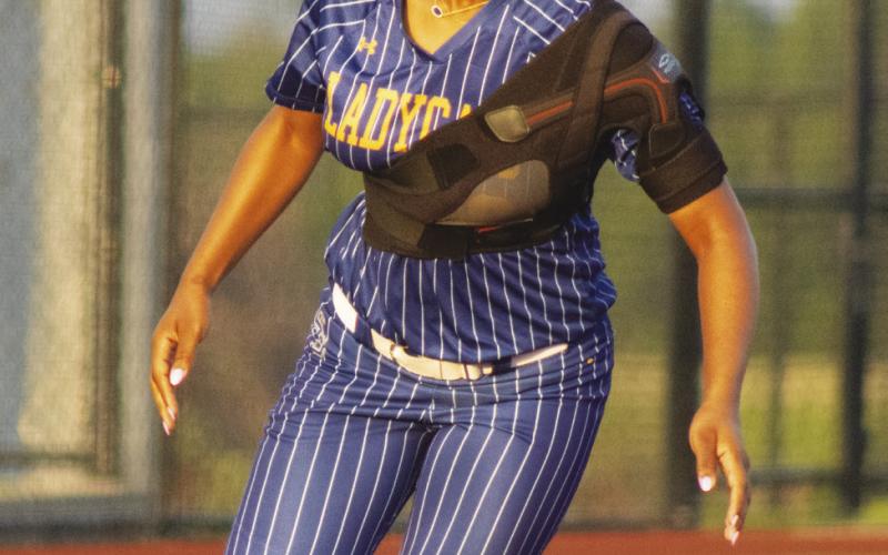 KK Montgomery (6) smiles after hitting a home run during the Lady Wildcats' Bi-District Playoff Series against Wills Point this past season. Montgomery received First-Team All-District honors for her play in the outfield during her senior season.