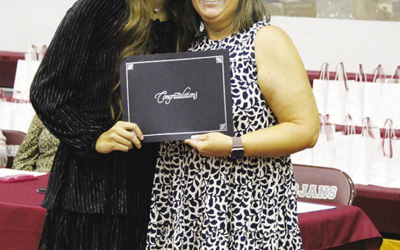 Sandra McCraw was awarded the Cumby Telephone Scholarship, valued at $2,000. Misty Sawyer presented the award. Staff photos by DJ Spencer
