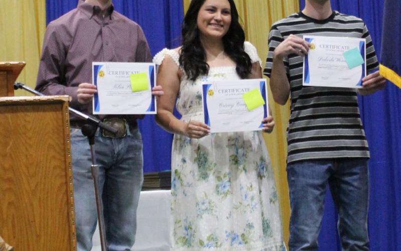 Tobin Potter, Crissey Campos and Dakoda Womack received $3,500 Finis &amp;amp; Onree Attlesey and Garland and Sweet Gamblin Scholarships. Staff photos by Faith Huffman
