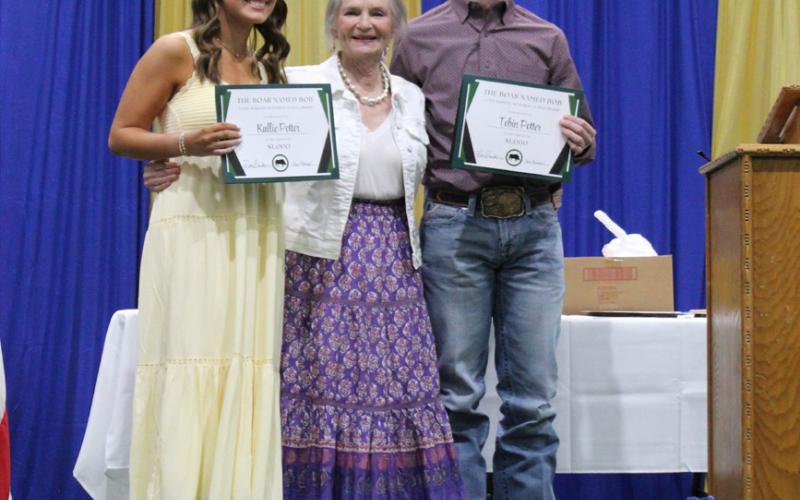 Saltillo seniors Kallie Potter and Tobin Potter received $1,000 Cole Barker Memorial Scholarships from Sue Barker.