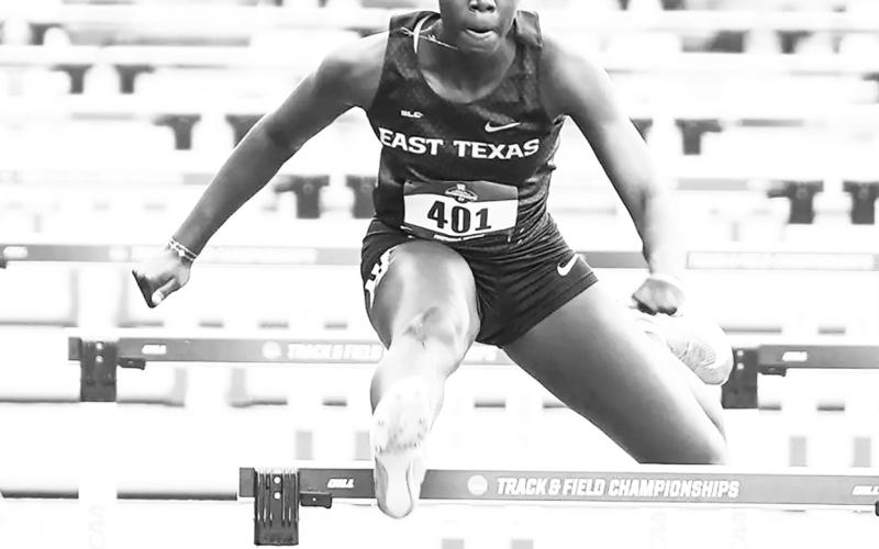 East Texas A&amp;amp;M student- athlete Sandy Sayki competes in the 100-meter hurdles at the NCAA West First Rounds Thursday. Sakyi concluded her season with a 29th-place finish, clocking a time of 13.487 seconds. Lion Athletics Photo by Avi Mehta