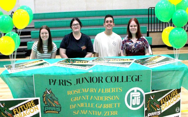 Miller Grove High School Senior Class of 2026 salutatorian (left) Danielle Garret and Samantha Zerr, Grant Anderson and Rosemary Alberts will be attending Paris Junior College. Staff photos by Lexi Delarosa