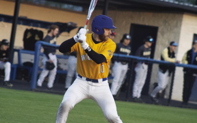 I'M READY — Matt Mitchell (10) awaits the pitch in the batter's box during earlier home action. Mitchell batted 2/3 and recorded two RBIs in the Wildcats' 3-1 victory over Paris Tuesday. Photo by DJ Spencer