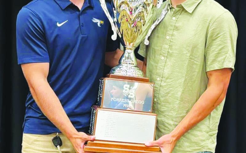 Jaxson Haire (left) and Creed Whisenhunt received the Male Forrest Gregg MVP Award at the Sulphur Springs Senior Awards Ceremony May 5.