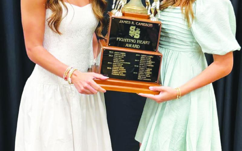 Jolea Moore (left) and Addy Fenton were awarded the Female James Cameron Fighting Heart Award at the Sulphur Springs Senior Awards Ceremony May 5.