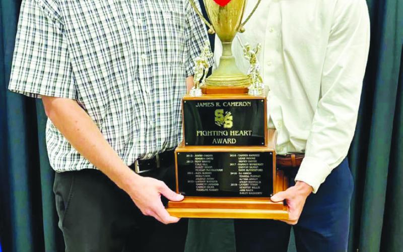 Corbin Argenbright (left) and Nick Burney received the Male James Cameron Fighting Heart Award at the Sulphur Springs Senior Awards Ceremony May 5. Photos Submitted by Jennifer Moore