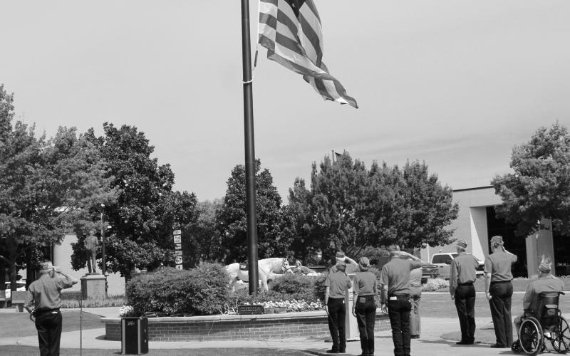The Hopkins County Marine Corps League, led by MCL Judge Advocate Bob Kerr, helped memorialize law enforcement officers who have fallen in the line of duty, in observance of National Peace Officers Remembrance Day on May 15. Staff photos by Lexi Delarosa