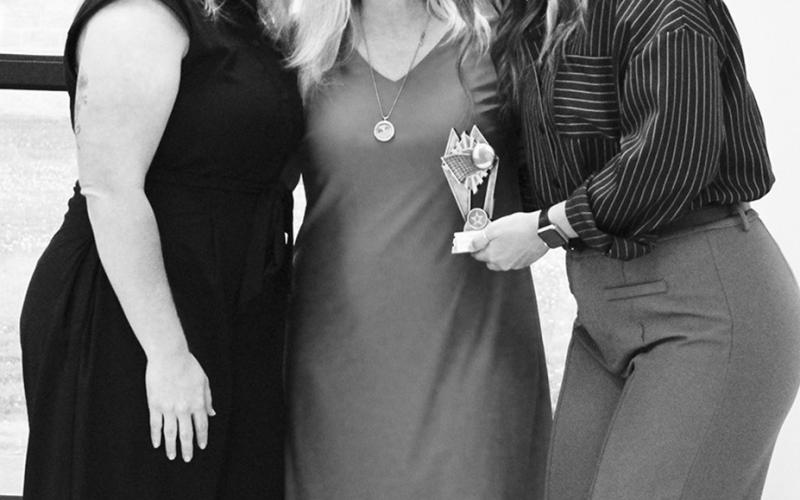 The North Hopkins volleyball coaching staff, consisting of (from left) Teri Morton, Head Coach Danna Lewis and Rosa Schones, were recognized as the District 122A Coaching Staff of the Year at North Hopkins' Athletic Banquet Monday. Staff Photo by DJ Spencer