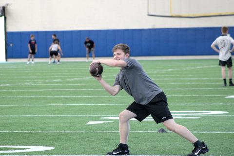 Student athletes run drills this week at The Edge summer conditioning program at Sulphur Springs High School.