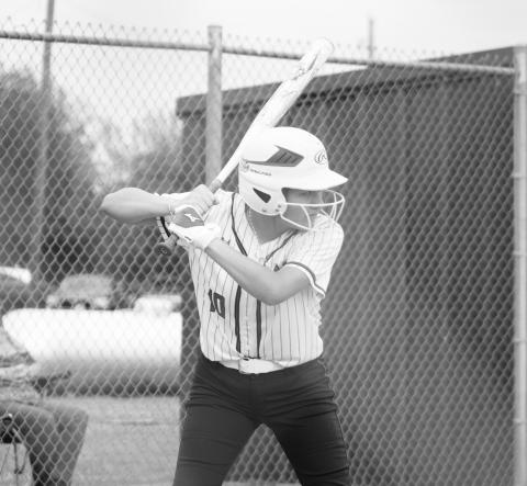 Fern Hernandez (10) awaits the pitch in the batter's box during a game against Sulphur Bluff this past season. Hernandez received First-Team All-District honors for her play in the outfield during her senior season. Staff Photo by DJ Spencer