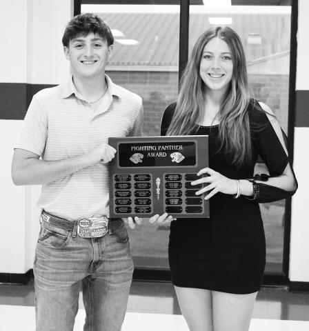 David James (left) and Cadence Money received the Fighting Panther Award, given to the male and female athletes who excel both in athletics and academics.