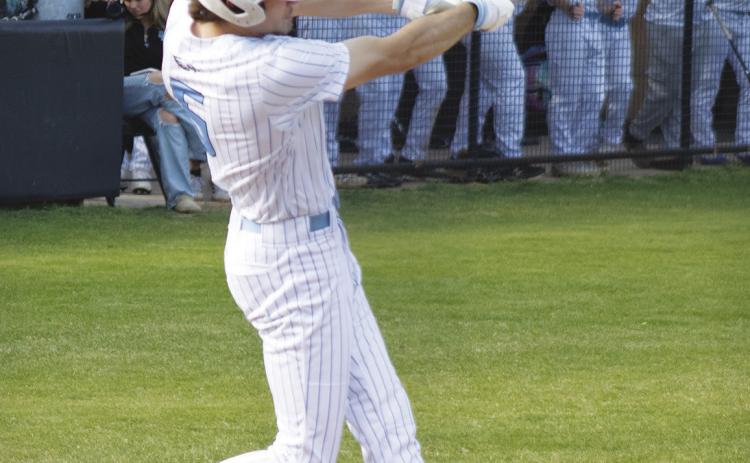 Como-Pickton's Dane Oud (5) hits a home run during a game against Yantis this past season. Oud was a co-recipient of the District 18-2A Offensive Player of the Year award for his play on the diamond this season, sharing the award with Cumby's Jace Evans.