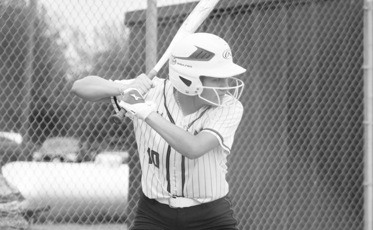 Fern Hernandez (10) awaits the pitch in the batter's box during a game against Sulphur Bluff this past season. Hernandez received First-Team All-District honors for her play in the outfield during her senior season. Staff Photo by DJ Spencer